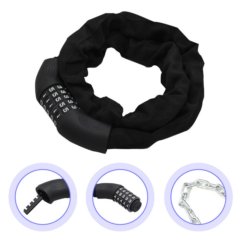 Randaco - Antivol vélo, Cadenas code, Chaine anti-vol moto 5 chiffres, acier, 120 cm, Noir