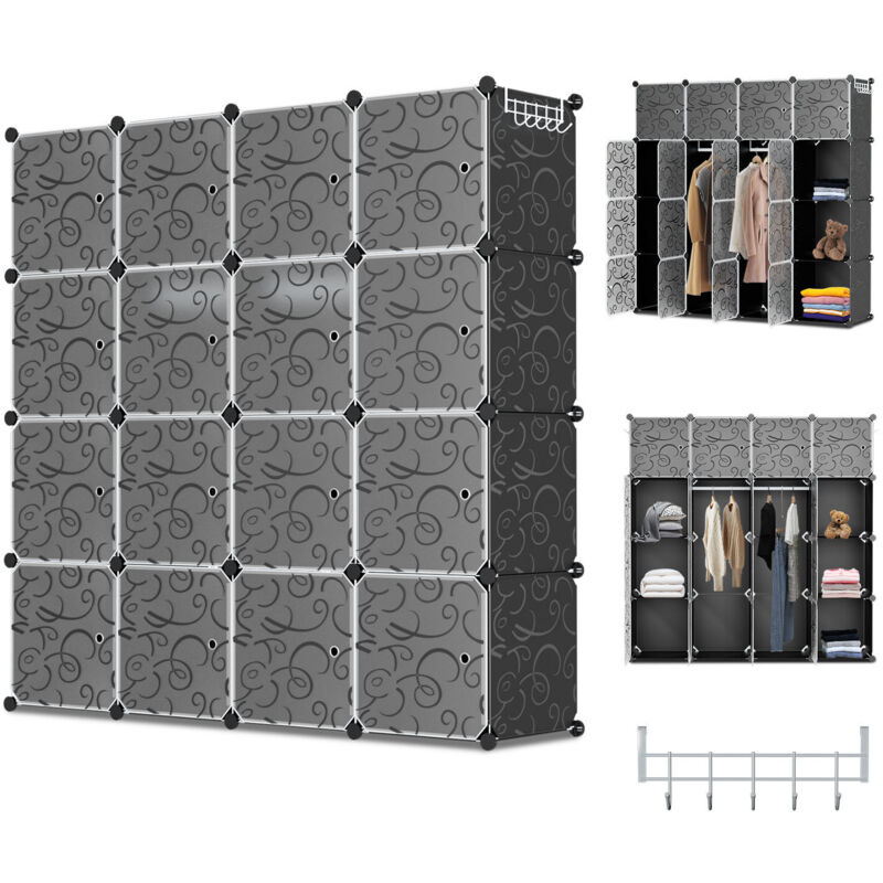 Randaco Armoire Penderie Étagère de Rangement Meuble Système d'étagères avec Porte pour Vêtements Chaussures Jouets Accessoires - 16 Cubes