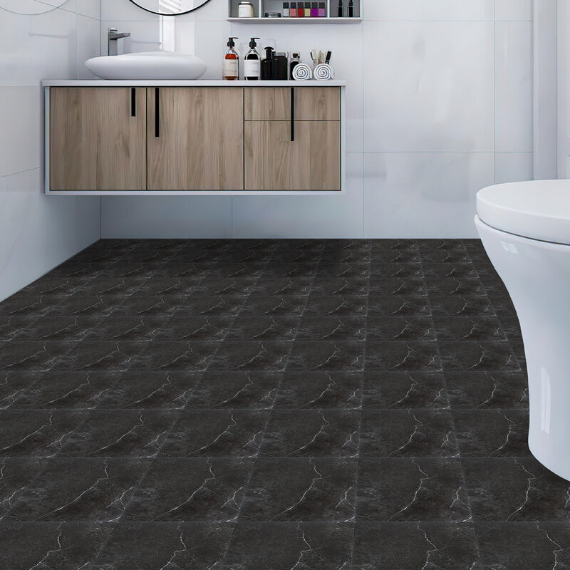 Autocollant de Carrelage de Salle de Bain étanche pour Mur Amovible pvc Autocollant de Sol en Marbre Noir Auto-adhésif,44pcs ,4m² - Randaco