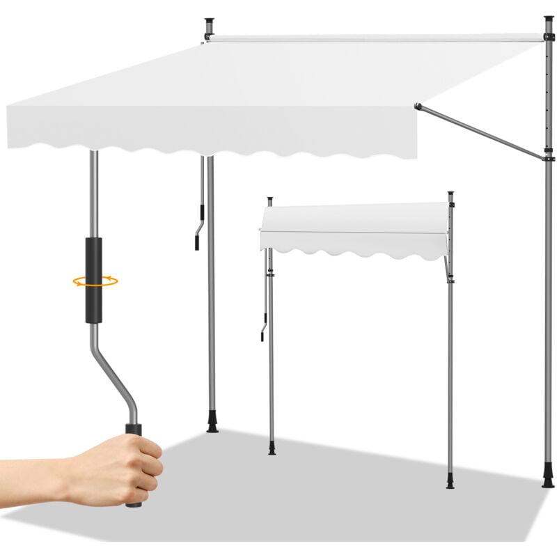 Auvent retractable Auvent terrasse Marquise sans perçage Manivelle Hauteur réglable 3M, crème