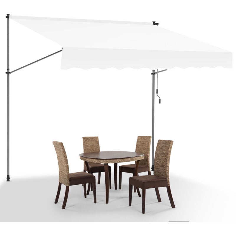 Auvent retractable Auvent terrasse Marquise sans perçage Manivelle Hauteur réglable 2.5M, Crème