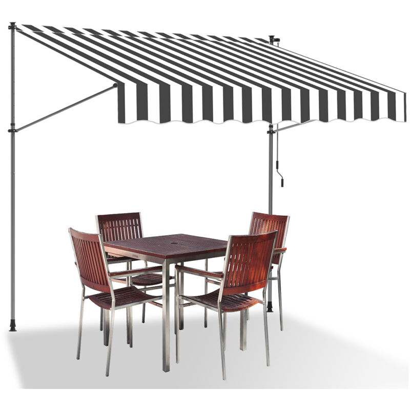 Auvent retractable Auvent terrasse Marquise sans perçage Manivelle Hauteur réglable 2.5M, Gris blanc