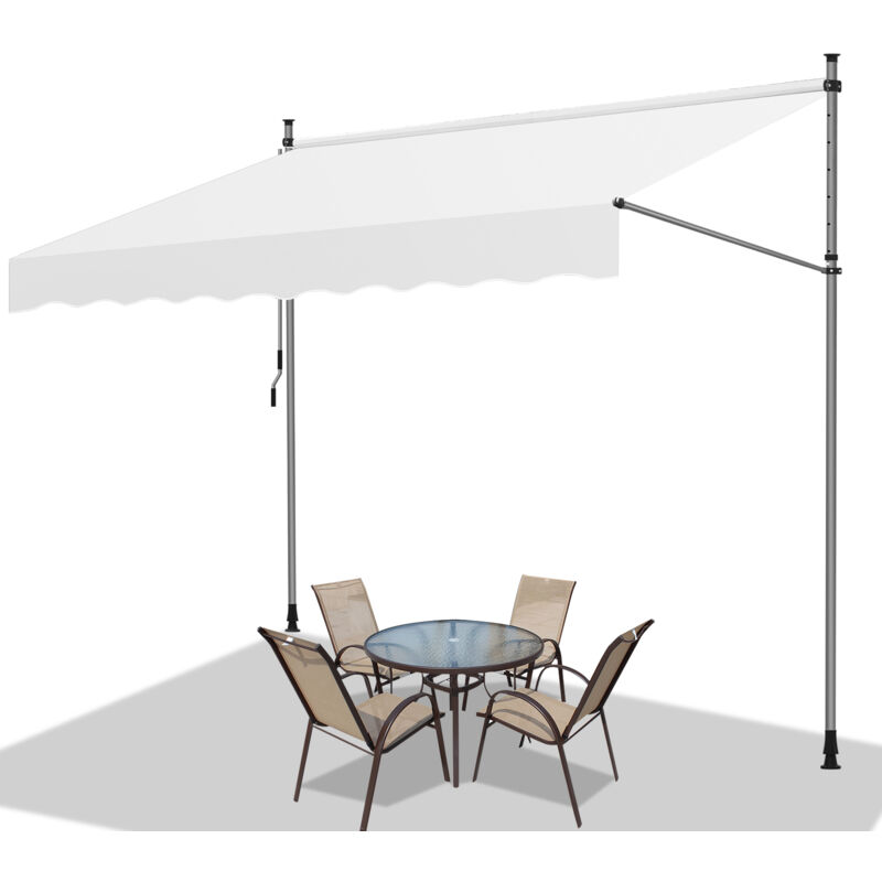 Auvent retractable Auvent terrasse Marquise sans perçage Manivelle Hauteur réglable 2M, crème