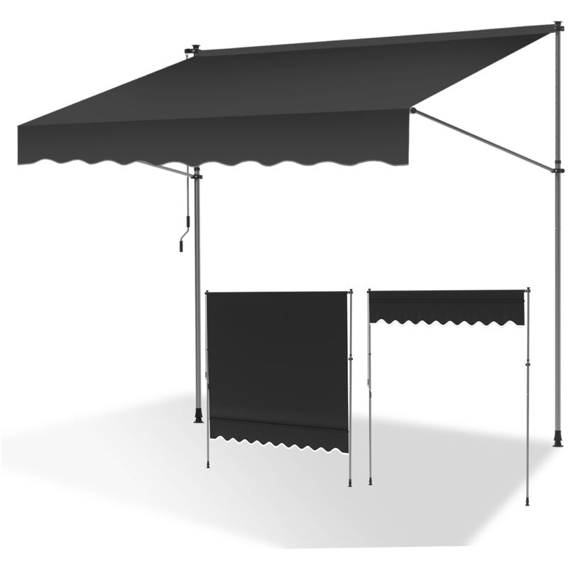 Auvent retractable Auvent terrasse Marquise sans perçage Manivelle Hauteur réglable 2.5M, Gris pur