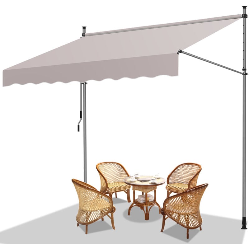 Auvent retractable Auvent terrasse Marquise sans perçage Manivelle Hauteur réglable 3M, beige