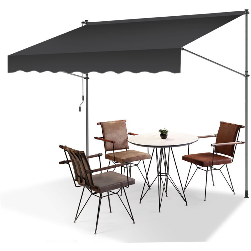 Auvent retractable Auvent terrasse Marquise sans perçage Manivelle Hauteur réglable 3.5M, Gris pur