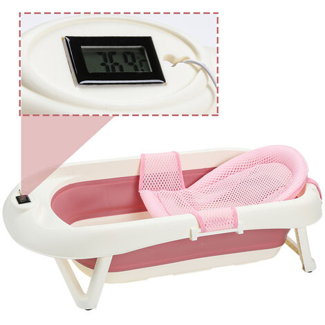 Randaco Baby Badewanne Reisebadewanne Babywanne Ergonomische Faltbare mit Thermometer - rosa