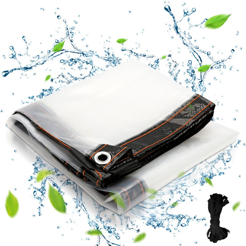 Bâche transparente armée Extérieur avec Oeillets, Bâche en Plastique pvc Bâche Imperméable Transparente Indéchirable et Coupe-Vent Bâche 3x5m