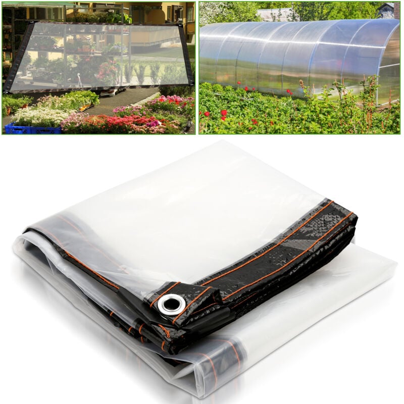 Bâche Transparente avec Oeillets Exterieur Plastique Serre terrasse bâches de Protection étanche pour extérieur Meubles Jardin 2x2m
