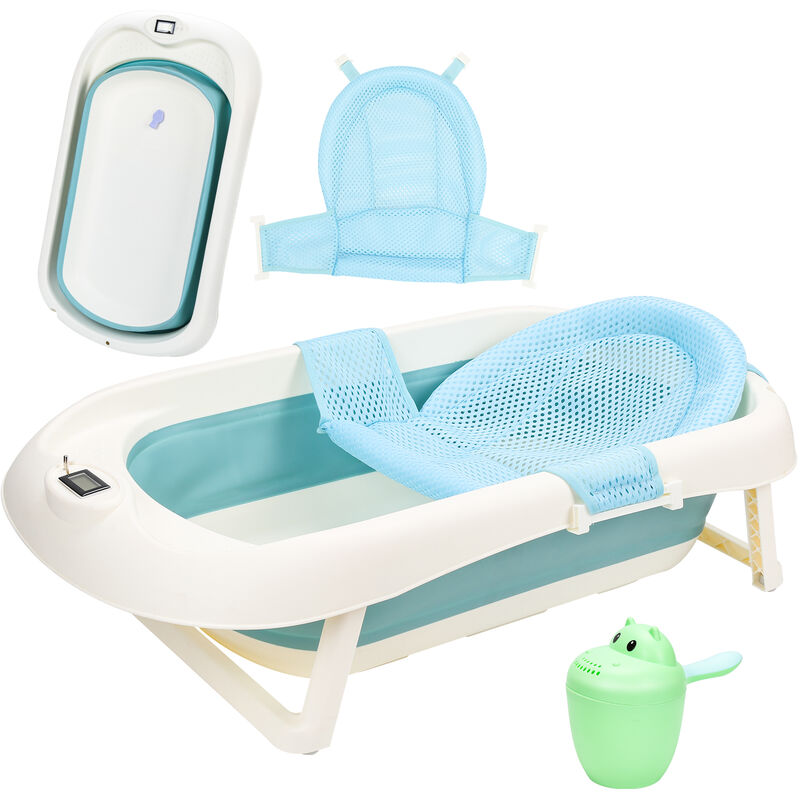 Baignoire Bébé Pliable Baignoire Bébé Ergonomique avec Pieds Antidérapants pour Bébés et Nouveau-nés (Vert + Coussin de bain) - Hengda