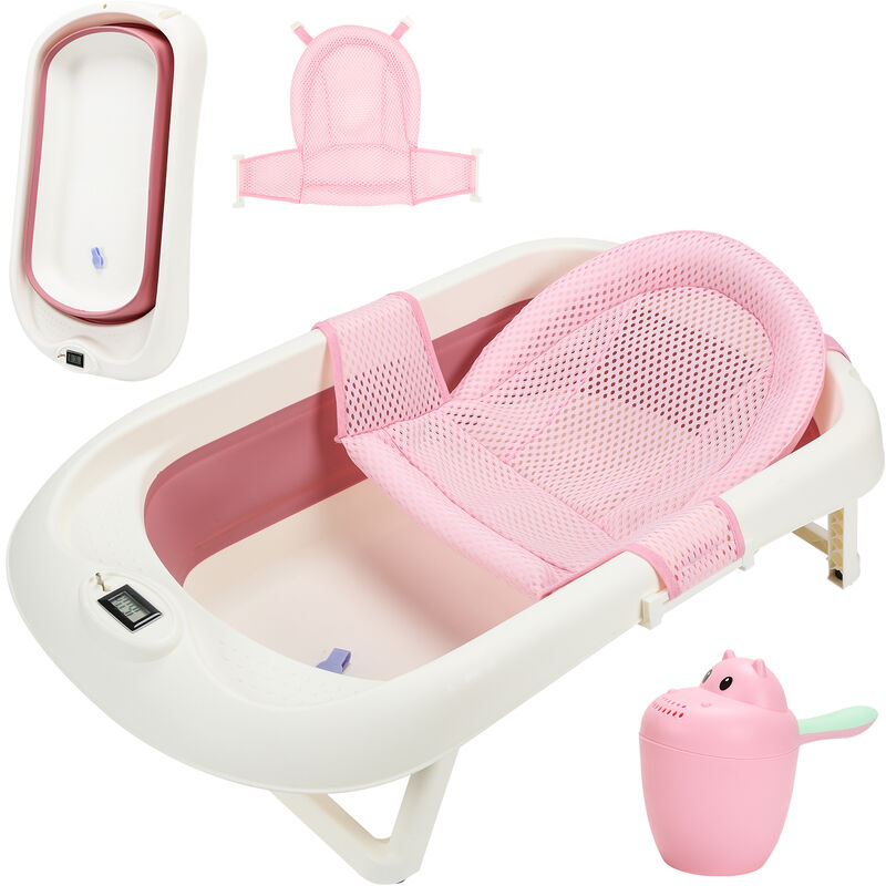 Baignoire Bébé Pliable Baignoire Bébé Ergonomique avec Pieds Antidérapants pour Bébés et Nouveau-nés (Rose+ Coussin de bain) - rose - Einfeben