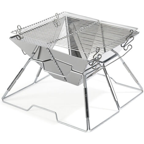 Randaco Barbecue pieghevole Acciaio inossidabile portatile Camping Mini barbecue a carbone con borsa per il trasporto 31x31x21 cm