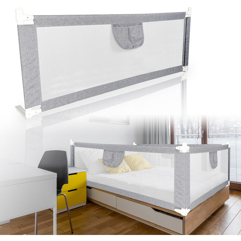 Randaco - Barrière de lit anti-chute 200 cm Hauteur réglable de 64 à 96 cm Avec filet aéré Pour de nombreux types de lit
