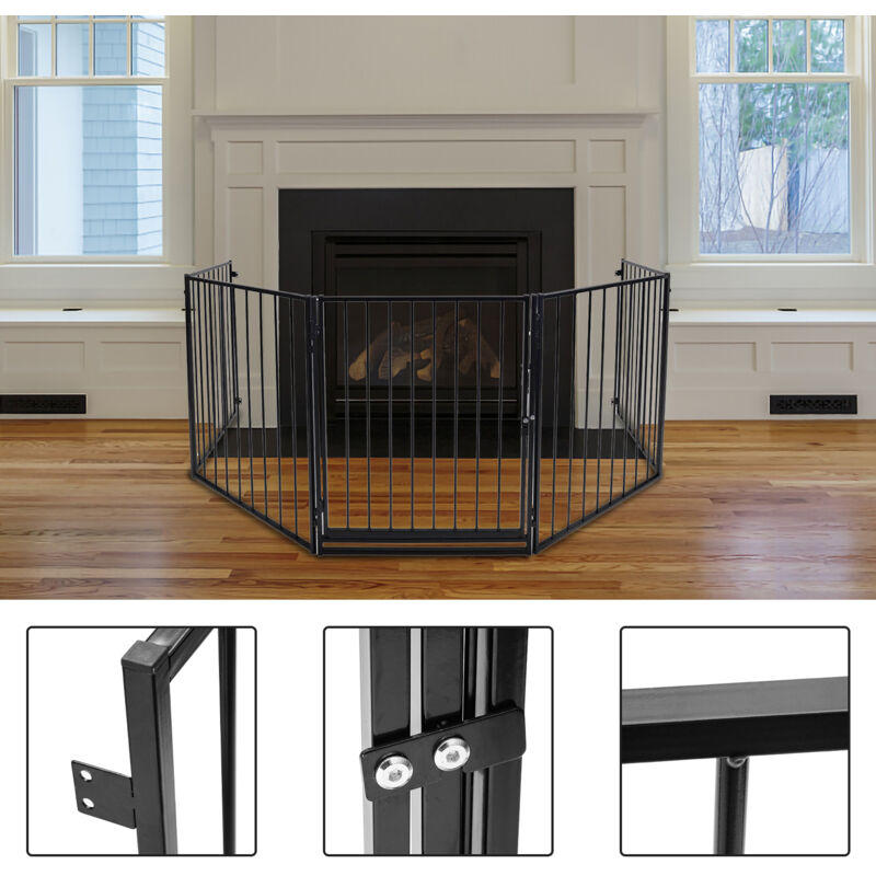 SWANEW Barrière de sécurité enfant 304 cm，Barrière Pare Feu，Grille de protection métal，pliable，avec porte inclus