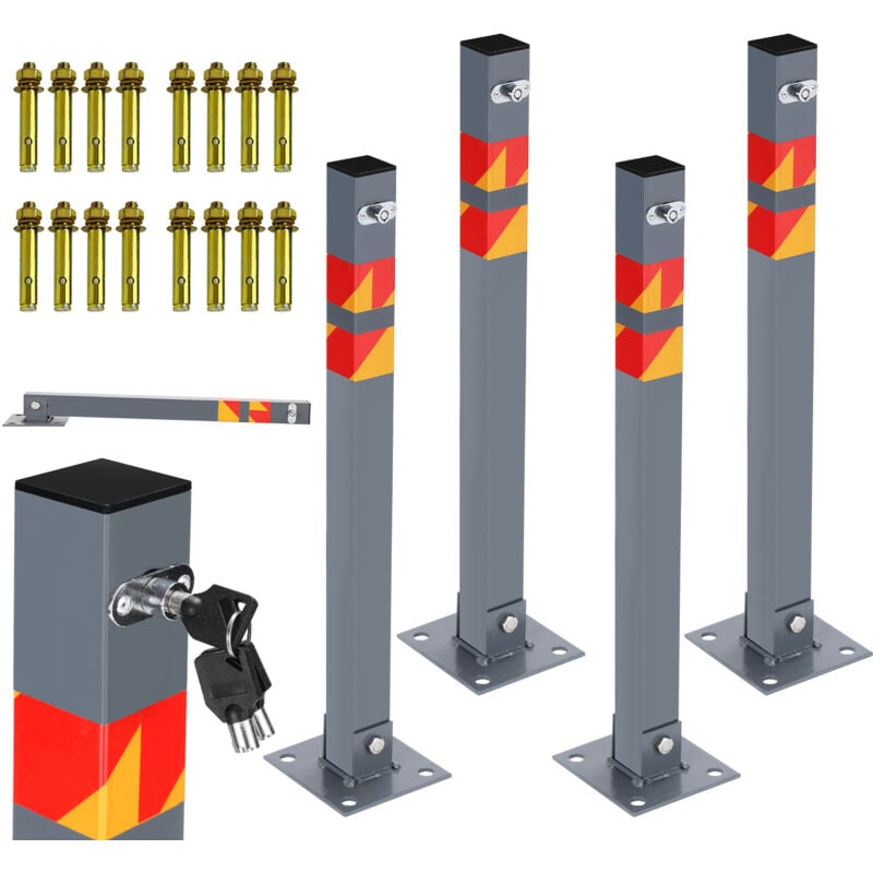 Poteau de Parking 4x Poteau de délimitation 65cm Barrière de parking Rabattable Bollard à bétonner Poteau de barrage