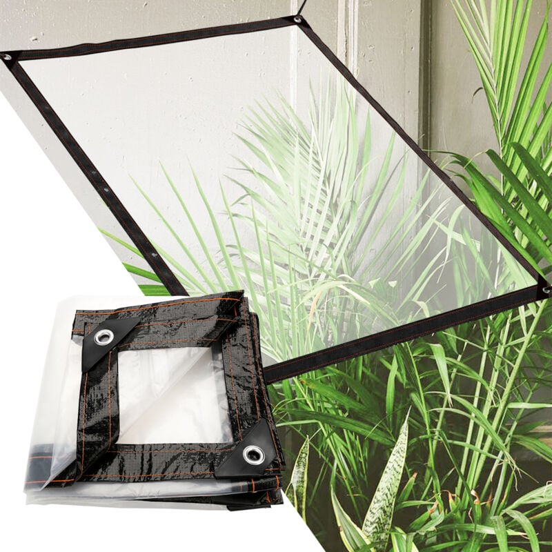 Bâche Transparente avec Oeillets Exterieur Plastique Serre terrasse bâches de Protection étanche pour extérieur Meubles Jardin 2x2m - Transparent