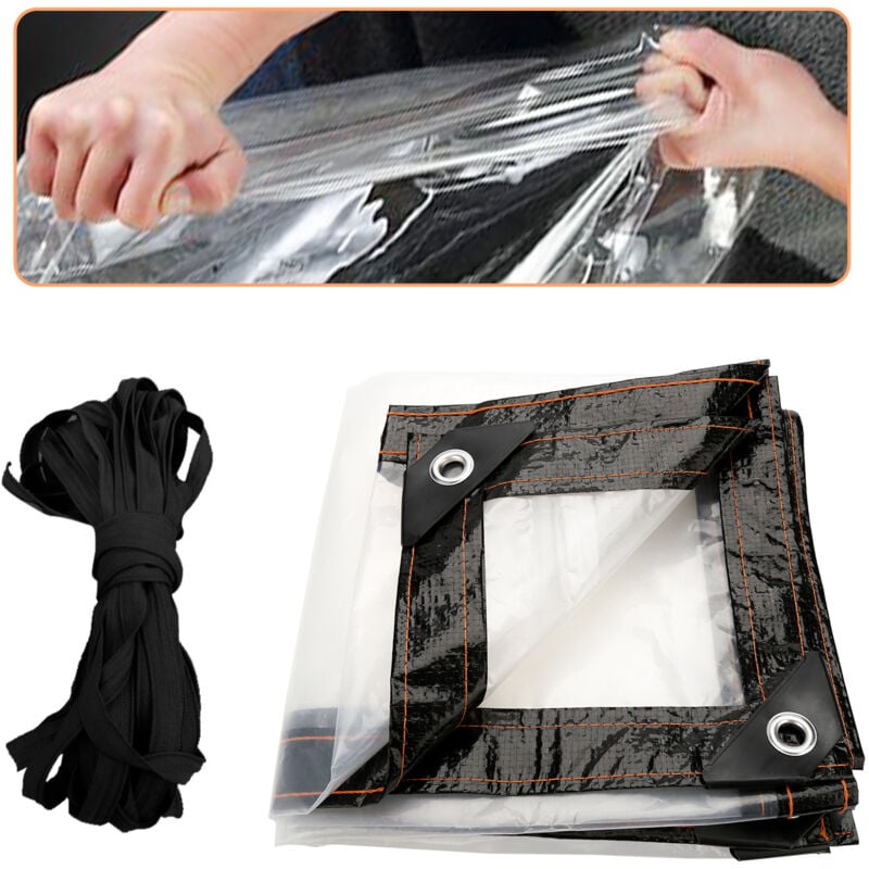 Bâche Transparente Imperméable avec Oeillets et Corde Bâche de Protection Bâche Extérieure Imperméable Bâches pour Abri de Balcon Jardin 3x3m