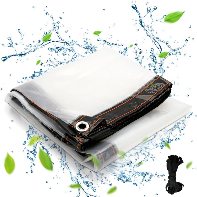 Bâche Transparente Imperméable avec Oeillets et Corde Bâche de Protection Bâche Extérieure Imperméable Bâches pour Abri de Balcon Jardin 2x3m