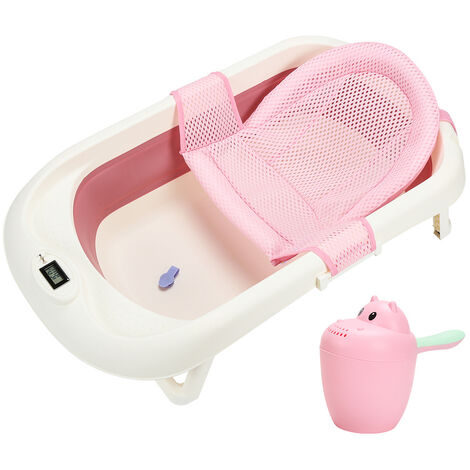 Randaco Bébé Baignoire Bébé Nacelle Enfants Pliable Pliable Bain Sûr 3 en 1  0-6 Ans avec Pieds Portable rose