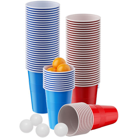 Randaco Bierpong becher set Trinkspiel Bierpong Becher mit 50 Red Cups + 50 Blue Cups Partybecher Wiederverwendbare
