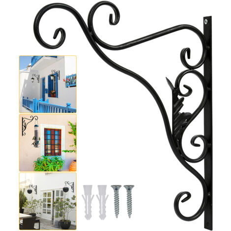 Randaco Blumenhaken 4er Set mit Blättern, Metall Schwarz Wandhalterung für Pflanzen und Gartendeko