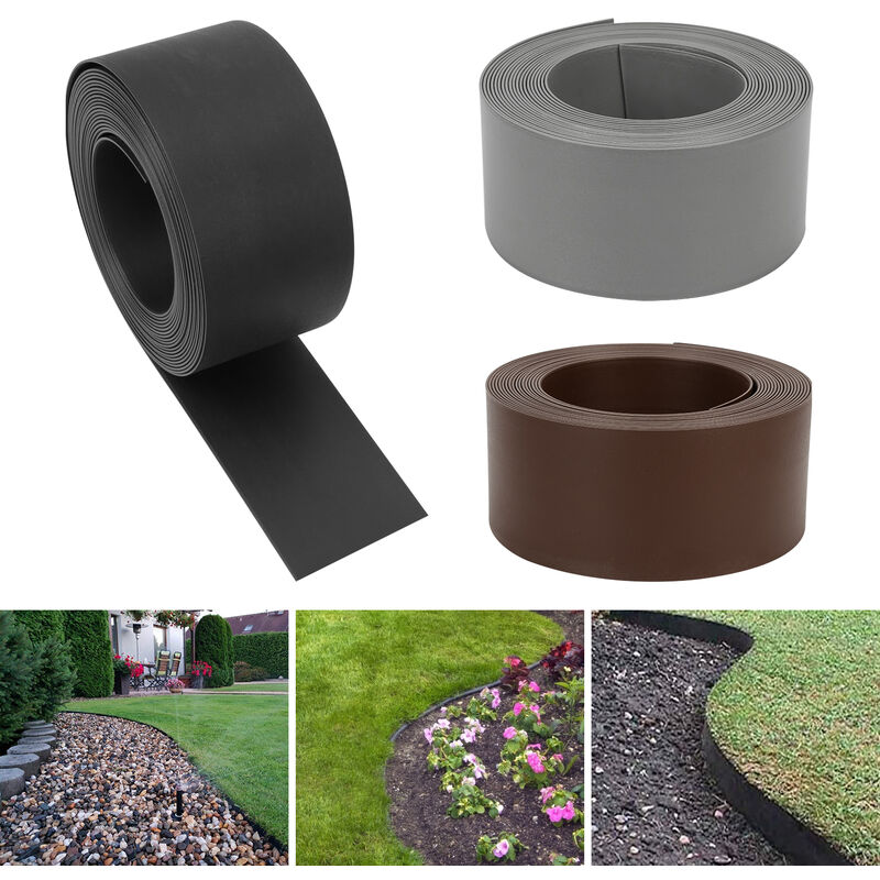 Randaco - Hengda Bordure de jardin Bordure de pelouse flexible Bordure de lit en plastique dur Bordure de tonte Jardinage 25mx10cmx2mm gris