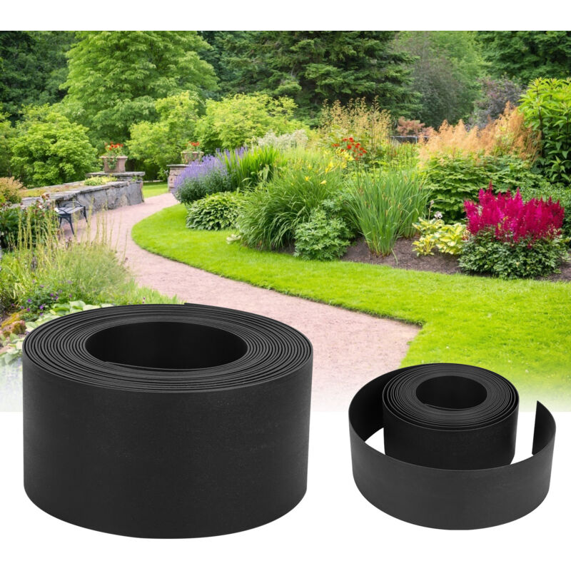SWANEW Bordure de jardin Bordure de pelouse flexible Bordure de lit en plastique dur Bordure de tonte Jardinage 10mx14cmx2mm Noir