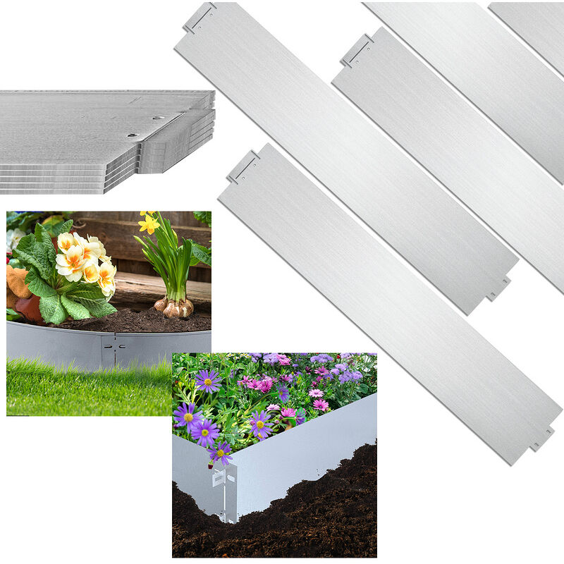 Bordure de gazon Bordure de chemin Bordure métallique Bordure de parterre Galvanisé Palissade 100x18cm 45m - Argent - Randaco