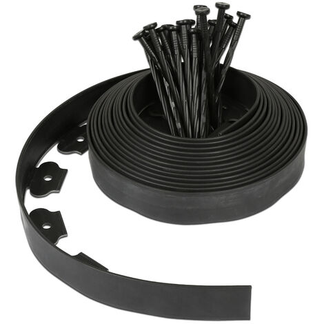 Randaco Bordure de pelouse flexible - 10 mètres avec 30 clous, bordure de pelouse idéale, bordure de chemin ou bordure de lit, en pvc - noir
