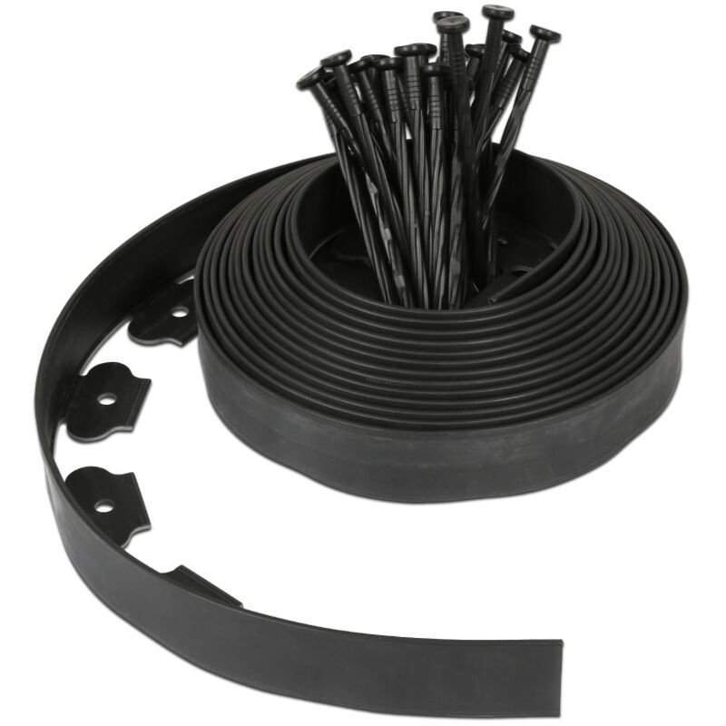 Randaco - vingo Bordure de jardin flexible noir - 5 cm x 10 mètres avec 30 piquets d'ancrage