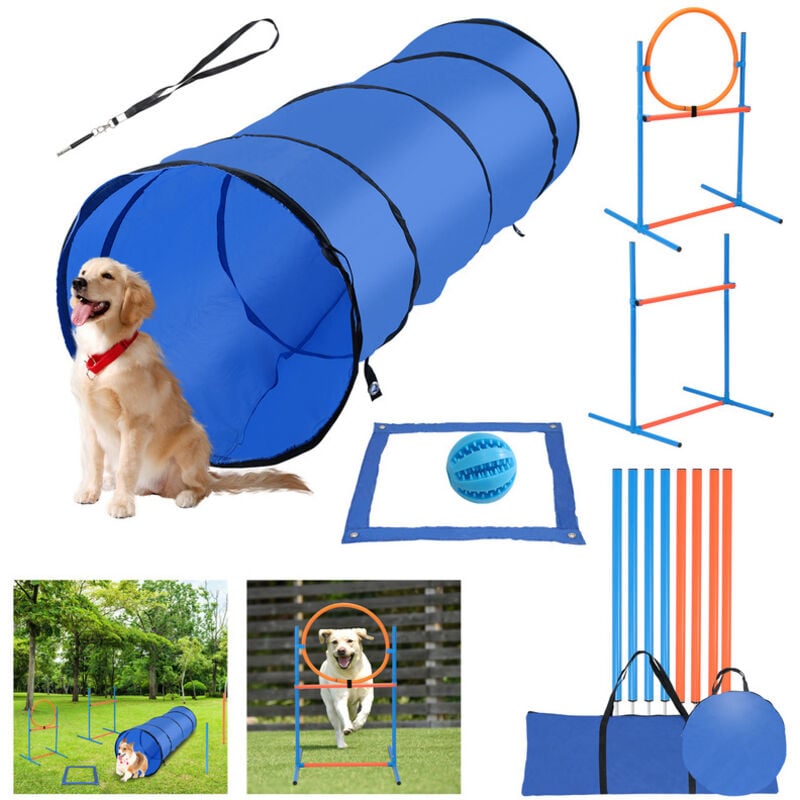 Randaco - einfeben Set d'agility pour chiens 5 en 1 Terrain d'entraînement avec tunnel boîte de pause anneau de saut barres de slalom