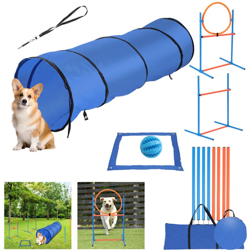 Randaco - einfeben 5 en 1 Set d'agility pour chiens Set d'exercice d'agility avec tunnel boîte de pause anneau de saut barres de slalom