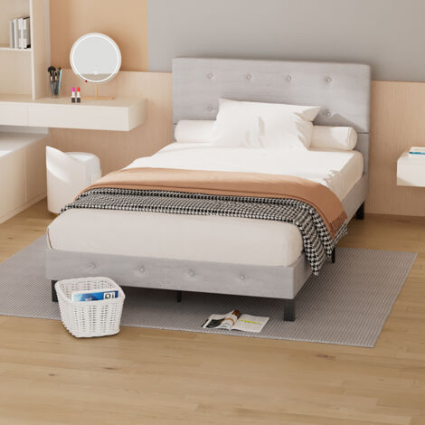 Randaco Cadre de lit Sommier à lattes 120x200CM Capacité de charge maximale 350 kg avec Tête de Lit tissu gris clair