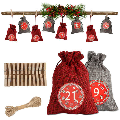 Randaco Calendario dell'Avvento per riempire i sacchi di Natale di natale natalizi decorazioni fai -da -te 24 borse in tessuto