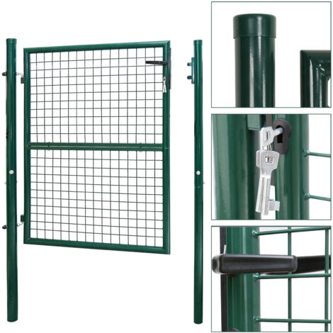 Randaco Cancello da giardino in metallo Robusto e resistente Cancello zincato Cancello singolo con griglia ondulata Cancello verde (125x100 cm)