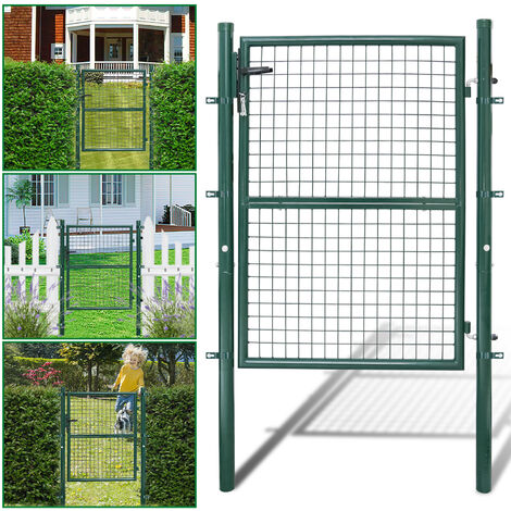 Cancello da giardino in rete, acciaio zincato, recinzione con serratura,  porta 120 x 100 cm, grigio