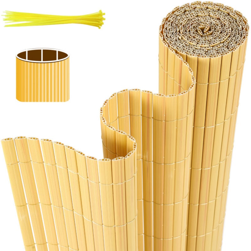 Swanew Canisse pvc, Brise Vue pour Jardin, Balcon et Terrasse, Occultant Cloture, Résistant aux Intempéries, Intimité,avec Serre-Câbles,Bambou,160 x