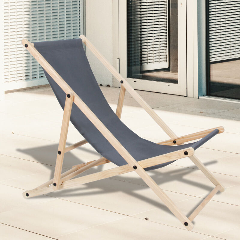 Einfeben Chaise longue pliante Chaise de jardin en bois Chaise longue pliante Chaise de camping Plage Gris