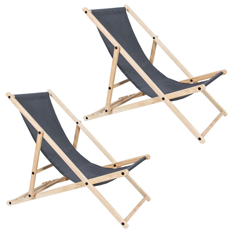 Chaise longue Relax chaise solaire 120kg Chair Chaise confortable pliable en bois Gris 2 pièces - Gris - Einfeben