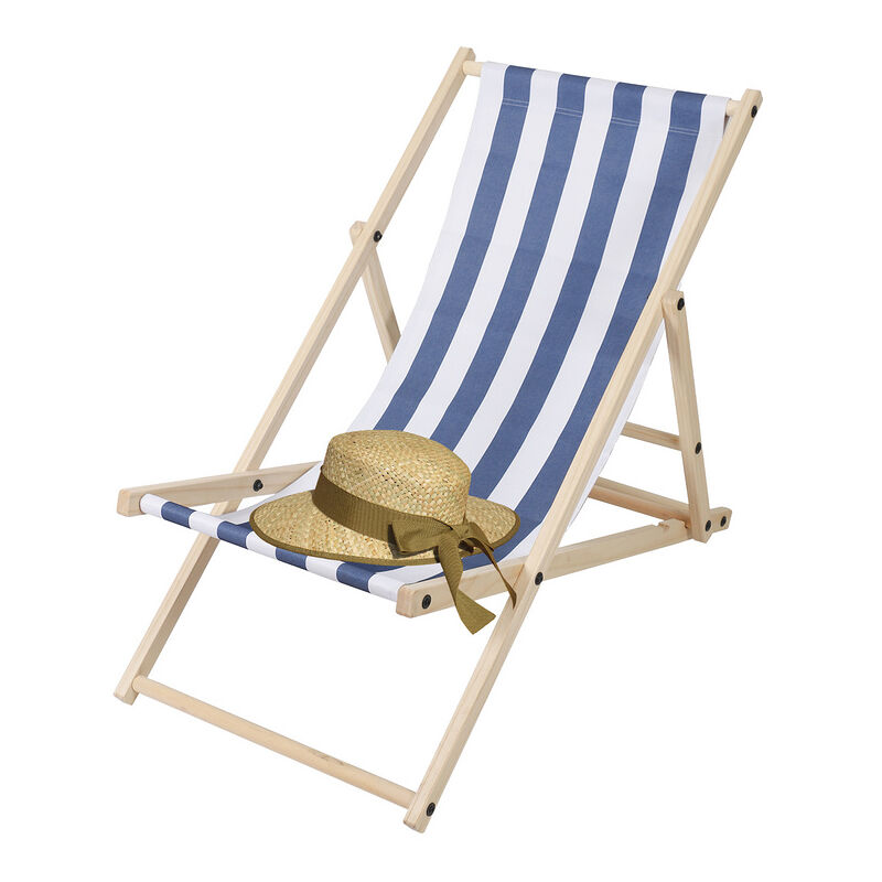 Einfeben - Chaise longue Relax chaise solaire 120kg Chair Chaise confortable pliable en bois bleu blanc - bleu blanc