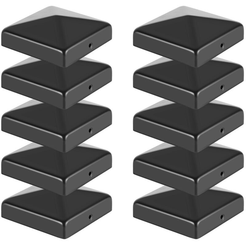 Randaco Chapeau de poteau 71x71 mm lot de 10, capuchon métallique pyramidal, protection anti-pluie pour clôture et poteaux bois, Noir