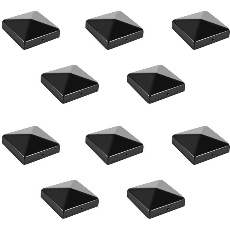 Randaco Chapeau de poteau 91x91 mm lot de 10, capuchon métallique pyramidal, protection anti-pluie pour clôture et poteaux bois, Noir
