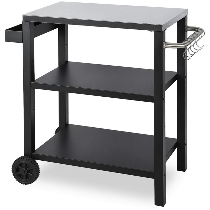 Randaco Chariot de barbecue avec 2 roues, table de grill & chariot de service BBQ, table d’appoint extérieure pour jardin et terrasse