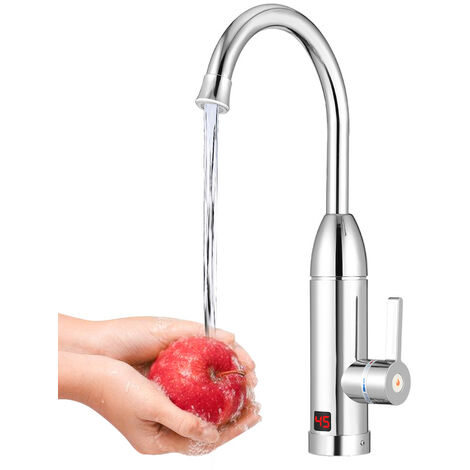 Randaco Chauffe eau Instantané Electrique, Robinet Avec Chauffe-eau Instantané 3kW pour un Lave-mains, Vaisselle Mais Pas pour une Douche Bien Chaude - Argent