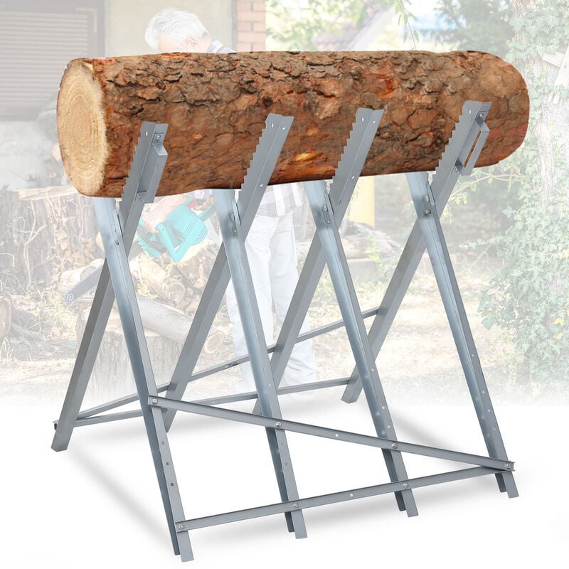 Chevalet de sciage galvanisé avec poignées et engrenage basculante réglable porte bûche - Randaco