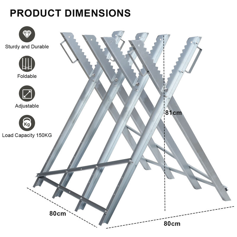 Randaco - Chevalet de sciage galvanisé réglable avec poignées porte bûche 150kg 4 Supports de train