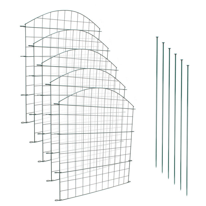 Randaco Clôture d'étang, clôture de jardin en métal, enclos extérieurs, clôture, 11 pièces, 5 éléments de clôture et 6 barres de fixation (arc