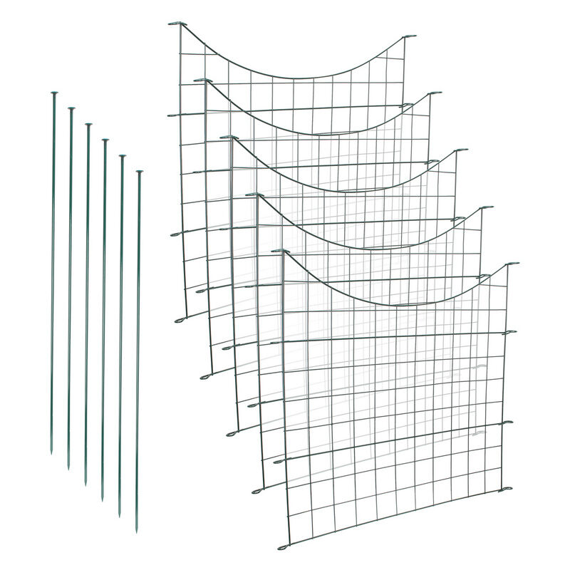 Clôture d'étang, clôture de jardin en métal, enclos extérieurs, clôture, 11 pièces, 5 éléments de clôture et 6 barres de fixation (arcs inférieurs)