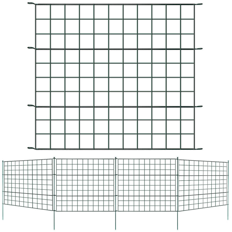 Randaco - Clôture d'étang Jardin Fil de fer Clôture grillagée Set de jardin Clôture métallique droite 11pcs Set 5x