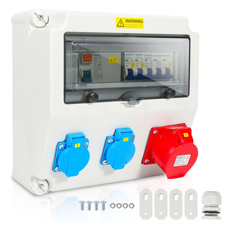 Coffret De Chantier distributeur de courant mural avec disjoncteur et fi, répartiteur électrique 1X16A 2x230V mit ls + fi - Randaco